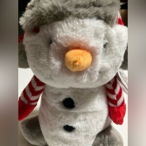 Plush Snowman with Red Scarf and Orange Nose